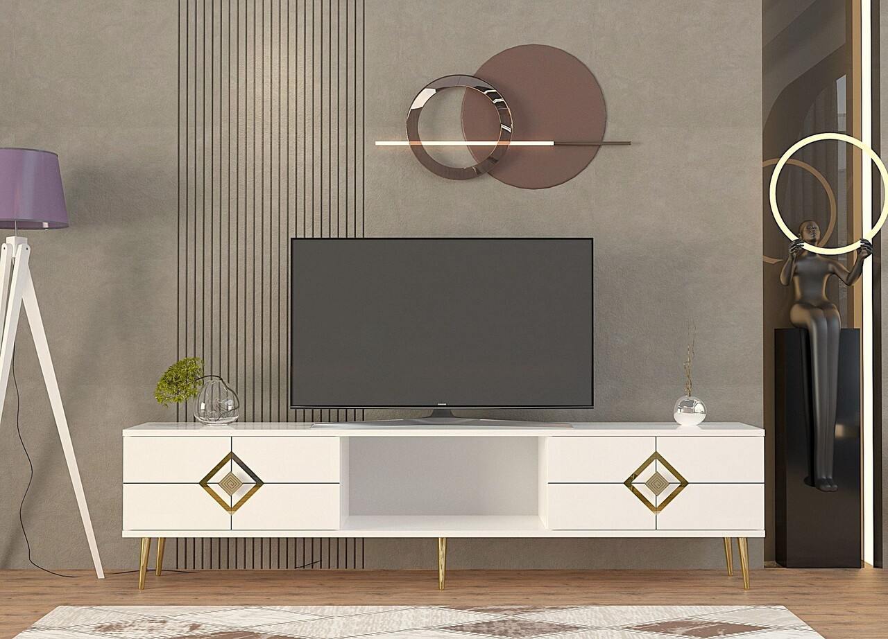 Comoda TV, Hanah Home, Robber, 150x40.6x29.6 cm, Alb/Auriu - imagine 7